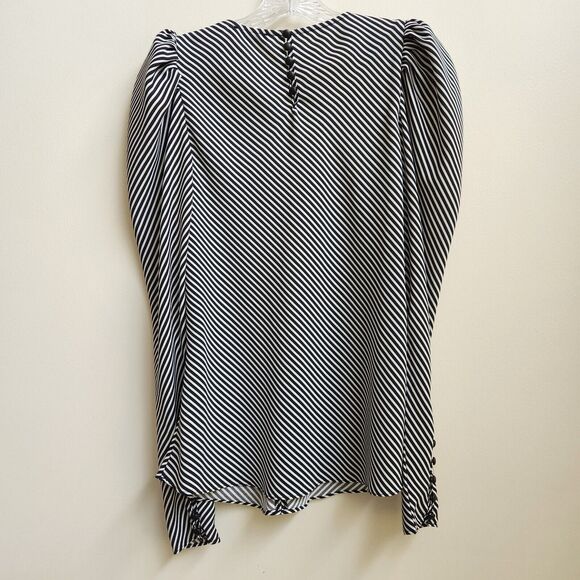 Madison d'Amelie Top Womens Small Black Stripe Pleated Sleeve Blouse Buttons - Picture 4 of 12